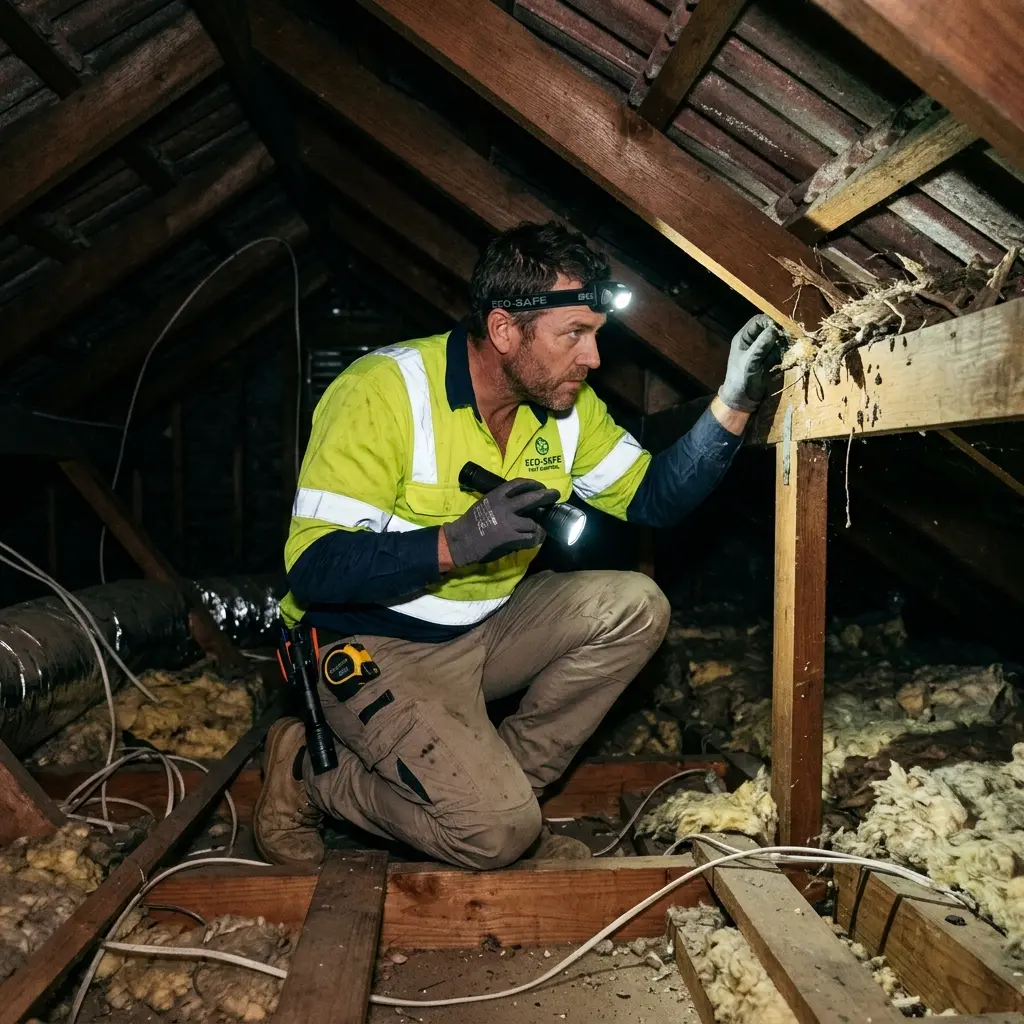 Technician inspecting a Yallambie subfloor void for a deceased cat