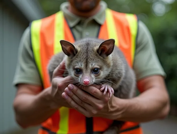 Animal handler safely recovering a deceased possum in Yallambie